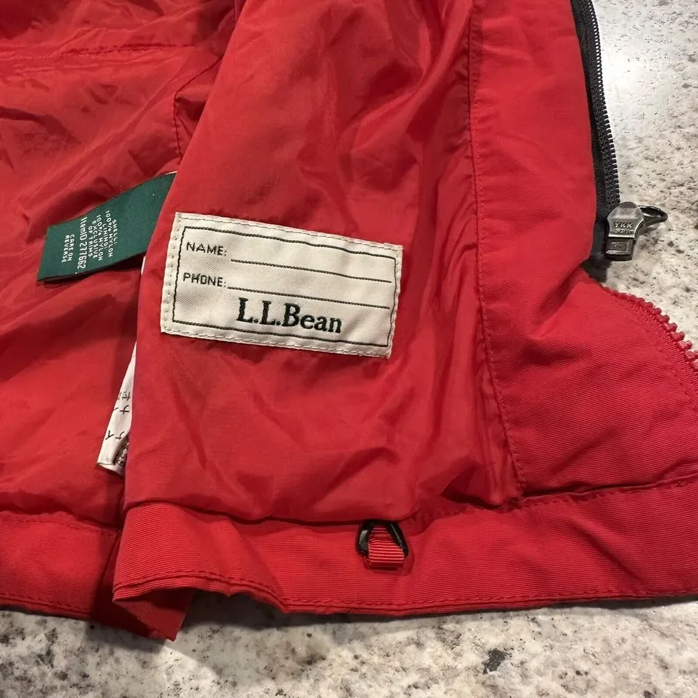 LL Bean Jacket Youth M10-12 Red‎ Gray Hooded Waterproof Shell  Item 277662